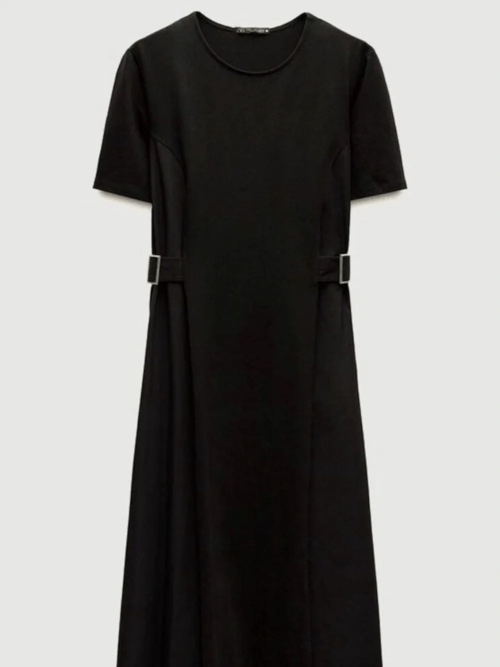 🆕 Zara Black Cotton Midi Dress with Side Buckles M - Picture 1 of 7